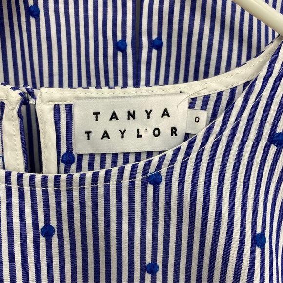 TANYA TAYLOR Blue Striped Swiss Dot Blouse - Picture 3 of 4